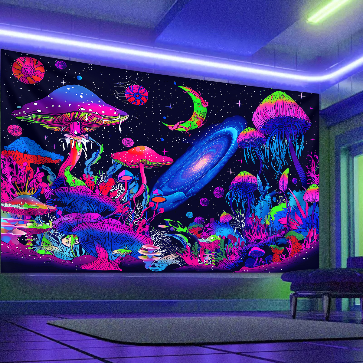 Lighting Decor Items - 1pc Fluorescent mushroom tapestry, UV tapestry,