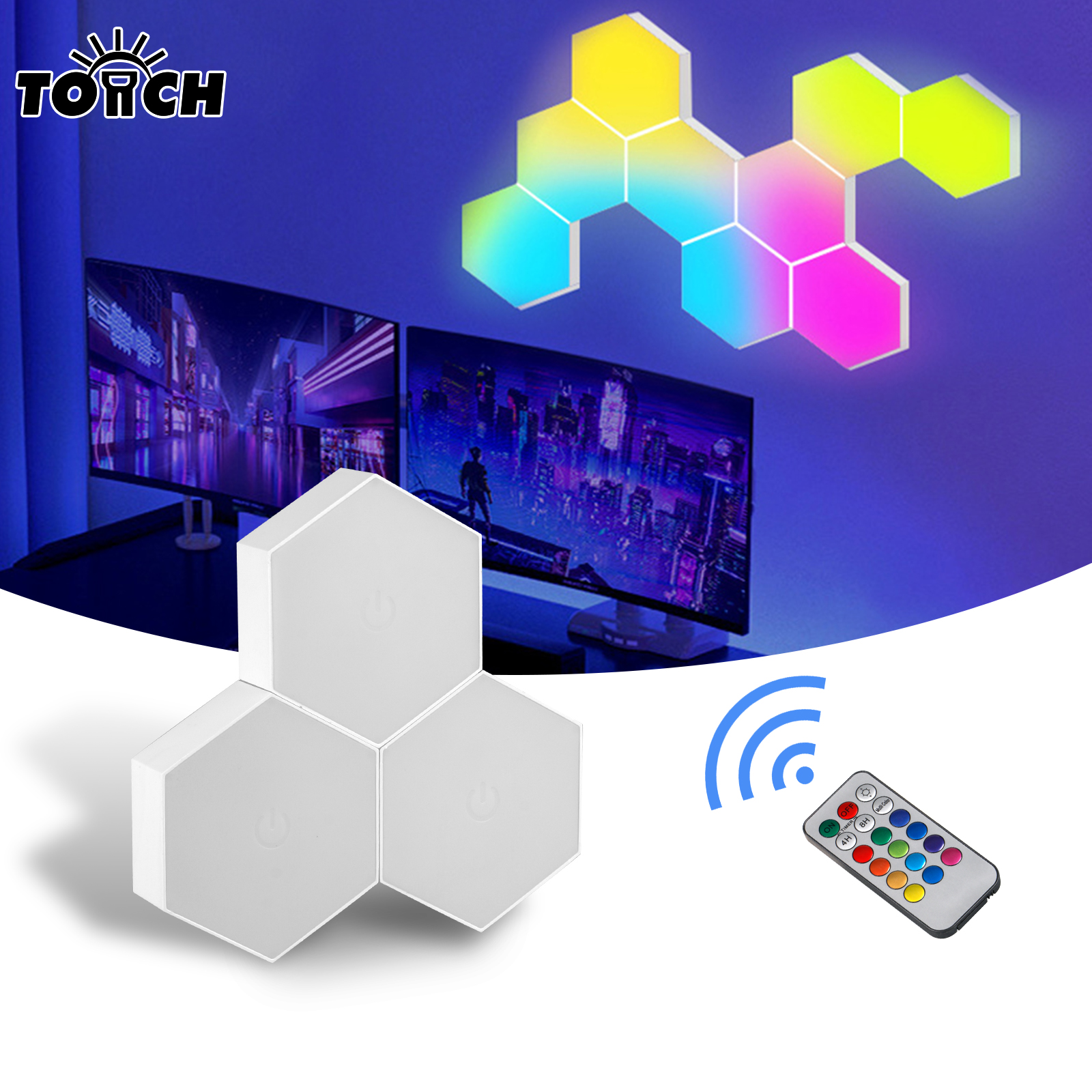 Lighting Decor For Room - Remote control geometric hexagonal LED multi-color