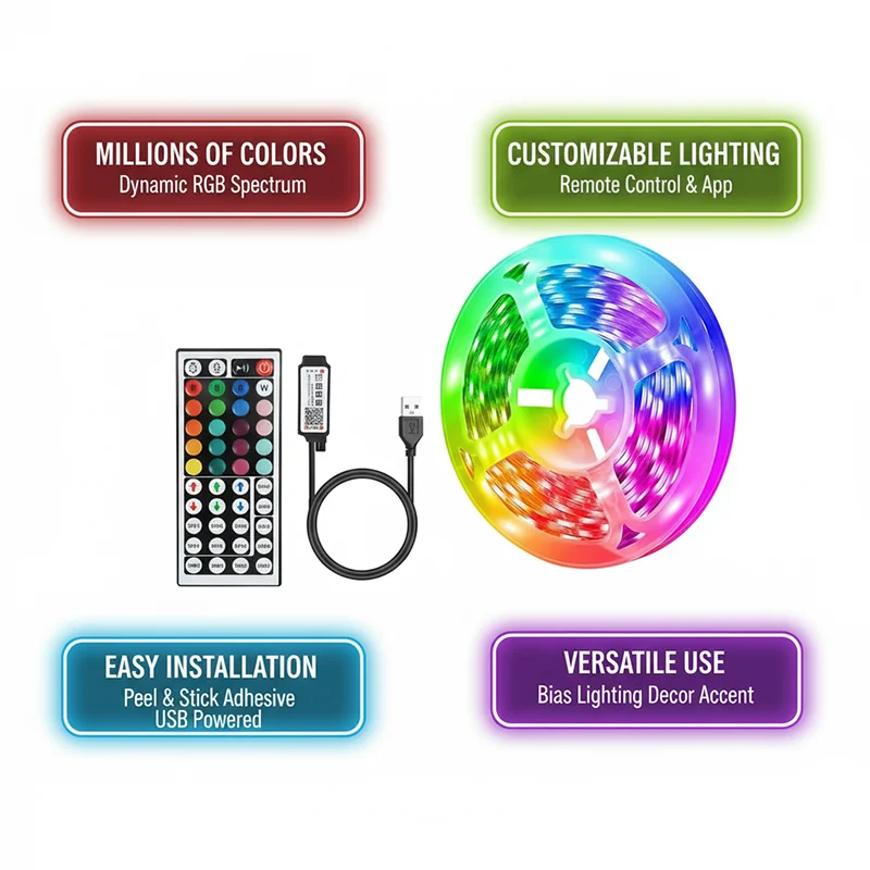 DC 5V USB LED Strip Lights APP - đánh giá và giá Lighting Decor For Room