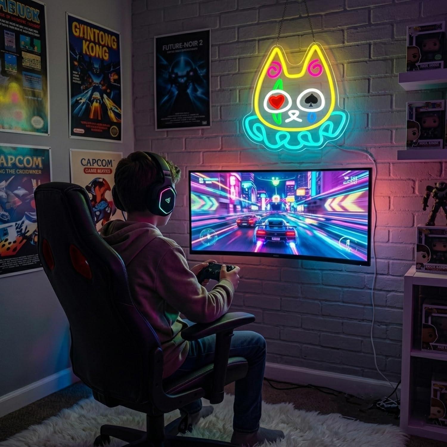 Cat Poker Neon Sign USB Dimmab - đánh giá và giá Lighting Decor For Room