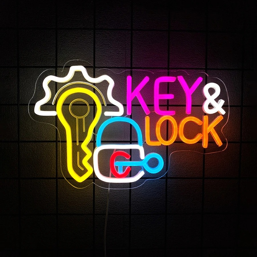 Key and Lock Neon Sign LED Neo - đánh giá và giá Lighting Decor Rentals
