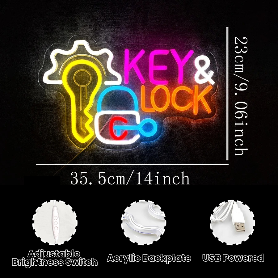 Key and Lock Neon Sign LED Neo - đánh giá và giá Lighting Decor Rentals