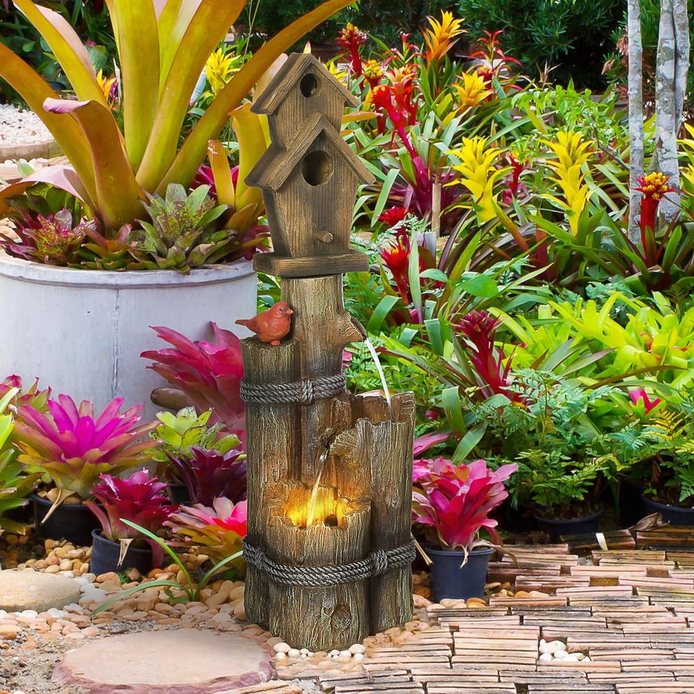Brown 3-Tier Rustic Tree Trunk - đánh giá và giá Lighting Tree Decor
